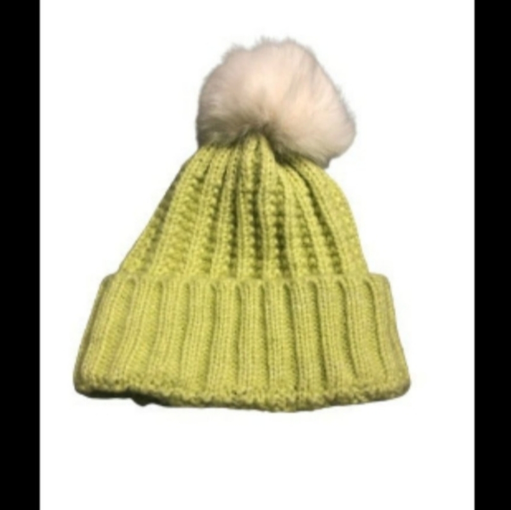 Free People Green Knit Pom Pom Hat One Size